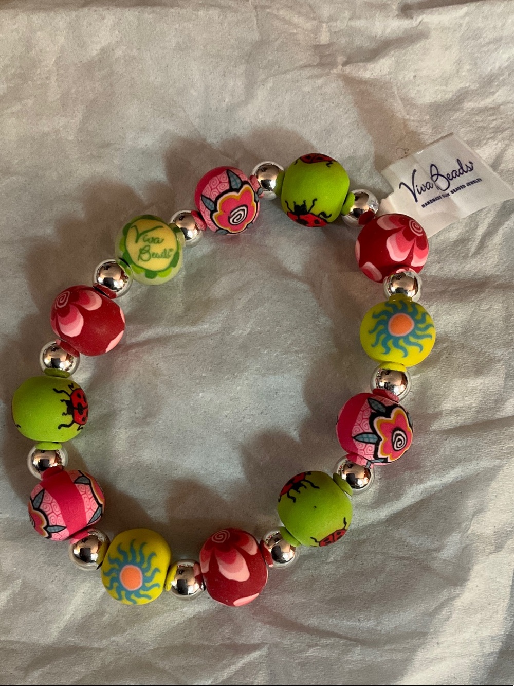 VIVA BEADS Stretch Bracelet - Bright Pink & Lime Beads